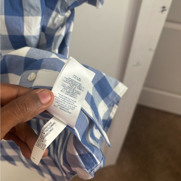 Chaps Women’s Shirt button Up Plaid Blue White 2X Short Sleeve Coastal Office - Picture 3 of 5